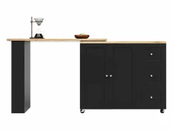 Best ModernLuxe Aparador, mueble bar giratorio - MDF - 3 cajones y 2 puertas - Negro