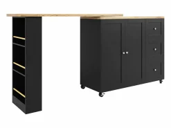 Best ModernLuxe Aparador, mueble bar giratorio - MDF - 3 cajones y 2 puertas - Negro