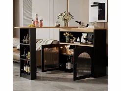 Discount ModernLuxe Aparador, Mueble bar giratorio y retráctil con LED - gran espacio de almacenamiento - estilo contemporáneo - Negro