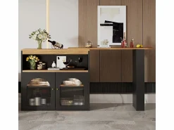 Discount ModernLuxe Aparador, Mueble bar giratorio y retráctil con LED - gran espacio de almacenamiento - estilo contemporáneo - Negro