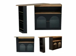 Discount ModernLuxe Aparador, Mueble bar giratorio y retráctil con LED - gran espacio de almacenamiento - estilo contemporáneo - Negro