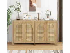 Aparador Natural - Aparador con 4 puertas de ratán y tiradores de metal - para comedor y salón