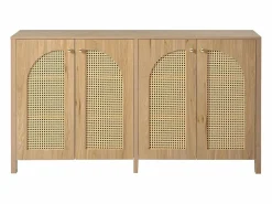 Aparador Natural - Aparador con 4 puertas de ratán y tiradores de metal - para comedor y salón