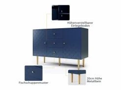 Best Aparador para salón dormitorio - 120 x 40 x 83 cm - con 2 puertas + 3 cajones - madera + metal - Aparador