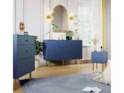 Best Aparador para salón dormitorio - 120 x 40 x 83 cm - con 2 puertas + 3 cajones - madera + metal - Aparador