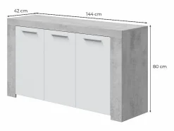 Loungitude Aparador Urban 3 puertas blanco/cemento 80x144x42 cm