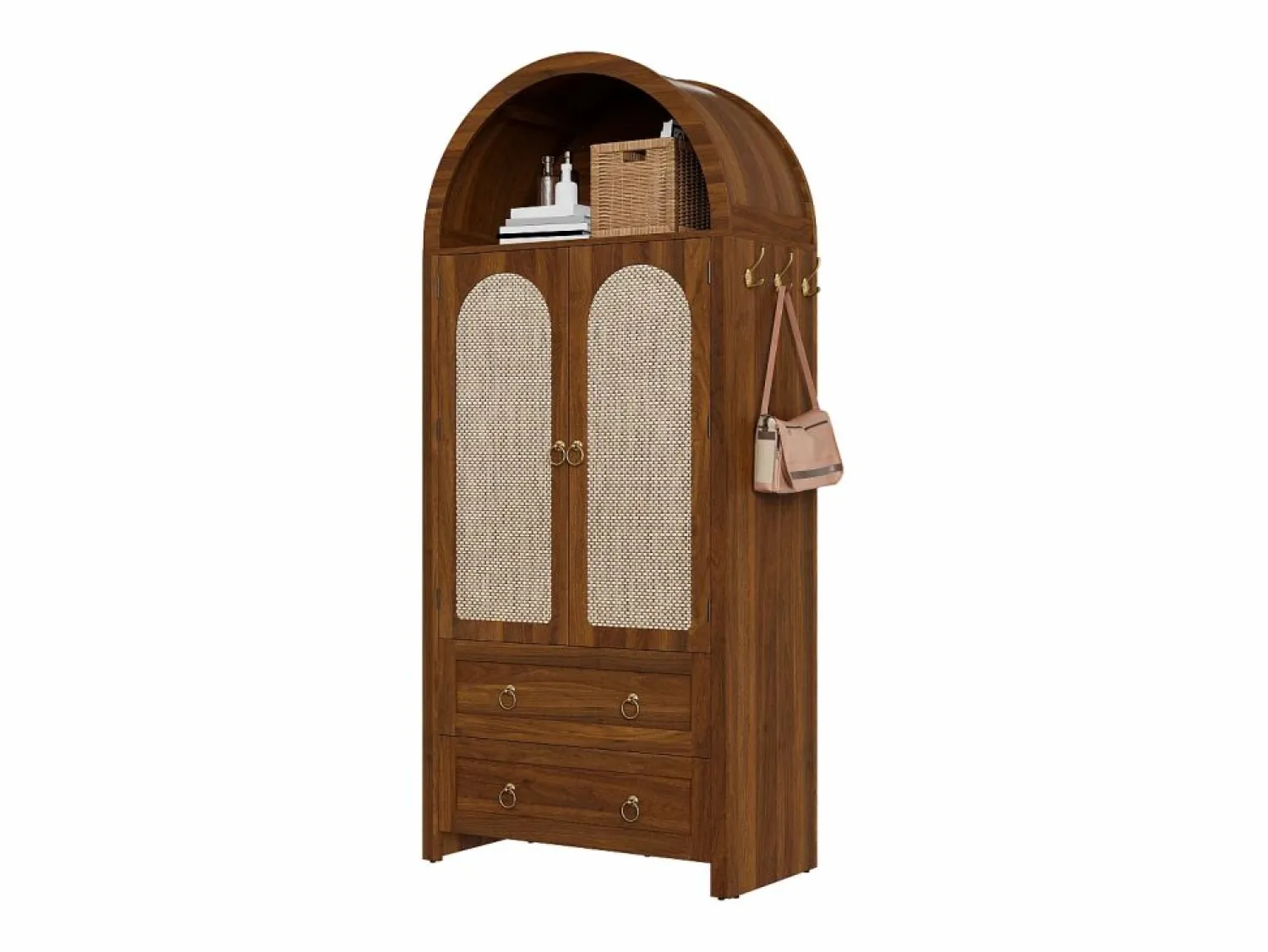 Best Merax Aparador vintage de mimbre estilo abovedado - 80 x 40 x 180 cm - con 2 cajones + 2 puertas - para salón y dormitorio - MDF - marrón Marru00f3n