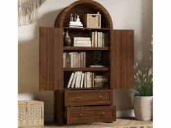 Best Merax Aparador vintage de mimbre estilo abovedado - 80 x 40 x 180 cm - con 2 cajones + 2 puertas - para salón y dormitorio - MDF - marrón Marru00f3n