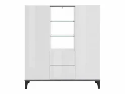 New Web furniture Aparador vitrina 120 x 40 cm 2 puertas 2 cajones estantes de cristal diseño Valerie Blanco
