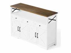Sale Aparador 140x35x95cm con 3 cajones, 4 puertas y 1 nicho, tablero imitación madera marrón, cuerpo Aparador De Cocina