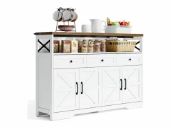 Sale Aparador 140x35x95cm con 3 cajones, 4 puertas y 1 nicho, tablero imitación madera marrón, cuerpo Aparador De Cocina