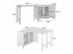 Hauss Spole Aparador 122x80x82cm con 3 puertas y 1 cajón, tapa extensible y giratoria, cuerpo Blanco