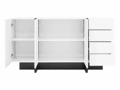Online Hauss Spole Aparador 150x40x80cm con 3 puertas y 4 cajones, cuerpo en lacado brillo y negro. Blanco