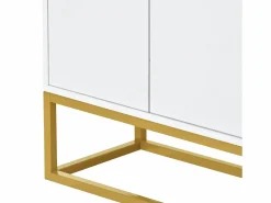 Best Hauss Spole Aparador 120x30x80cm con 4 puertas sin tiradores, patas de metal dorado, cuerpo Blanco