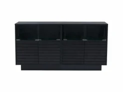 Hauss Spole Aparador 130x35x68cm con 4 puertas correderas de cristal y 4 puertas batientes negras, LED incluido