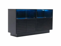 Hauss Spole Aparador 130x35x68cm con 4 puertas correderas de cristal y 4 puertas batientes negras, LED incluido