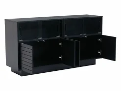 Hauss Spole Aparador 130x35x68cm con 4 puertas correderas de cristal y 4 puertas batientes negras, LED incluido