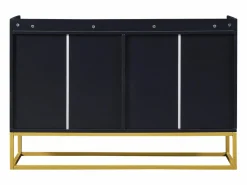 Online Hauss Spole Aparador 120x30x80cm con 4 puertas sin tiradores, patas de metal dorado, cuerpo Negro