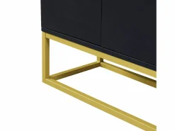 Online Hauss Spole Aparador 120x30x80cm con 4 puertas sin tiradores, patas de metal dorado, cuerpo Negro