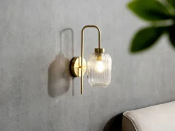OZAIA Aplique de pared de metal y cristal acanalado - An. 25 x Al. 41 cm - - LOUXOR Dorado