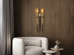 Sale OZAIA Aplique de pared estilo candelabro en metal - Dorado y negro - Alt. 58 cm - OVYLA Negro / Dorado