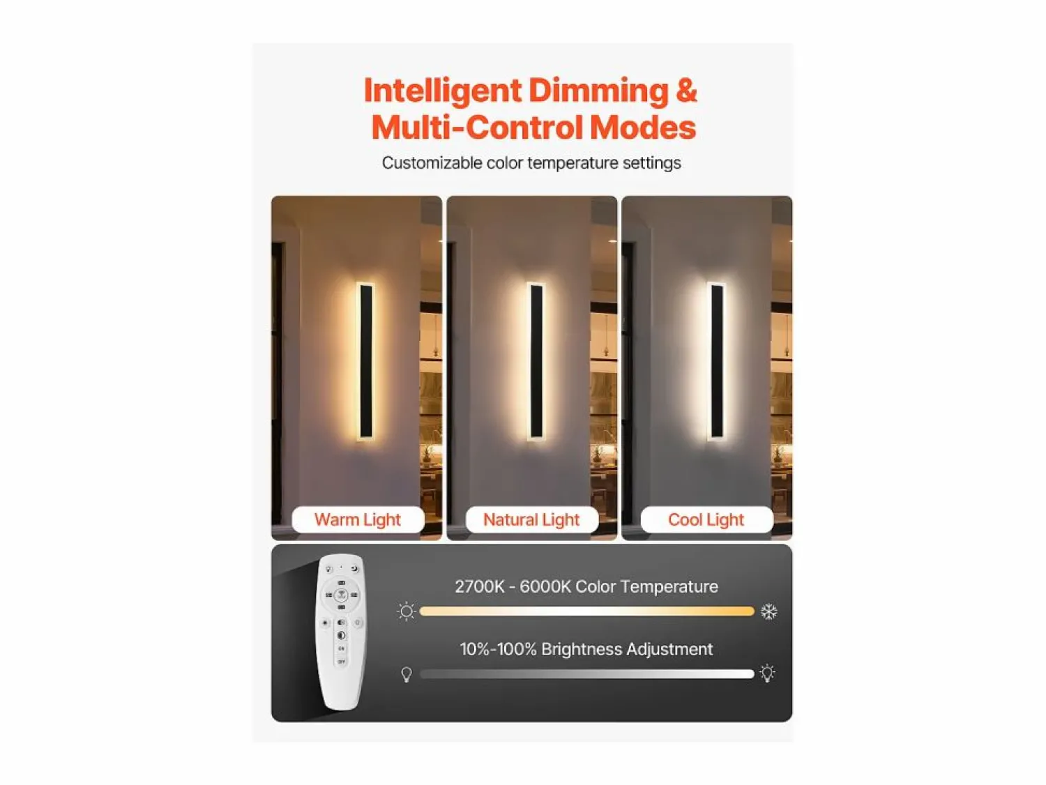 Online Aplique de Pared SucceBuy Exterior, 11 W, Iluminación Exterior de Pared, Lote de 2, Apliques de Pared Modernos LED 60 cm, Ajustable 2700 K-6000 K, Estanco IP65 Negro