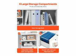 Hot Archivador Móvil SucceBuy de Madera, Mueble de Oficina con 2 Cajones, Estantes Abiertos y Ajustables, Bloqueable, para Oficina, Blanco