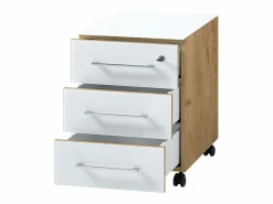 Sale Archivo con ruedas Gw-Monteria repro roble Navarra y blanco Cajonera De Escritorio