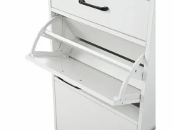 Clearance Hauss Spole Armadietto bianco con 2 cassetti, 2 ante, panca e ganci, pannello forato 110x35x175,5cm Blanco