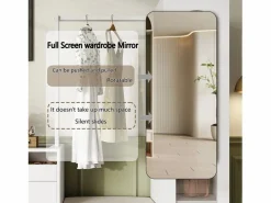 Merax Armario 6 en 1 - 163 x 35 x 161 cm - espejo + banco y zapatero + vitrina + LED - aglomerado -
