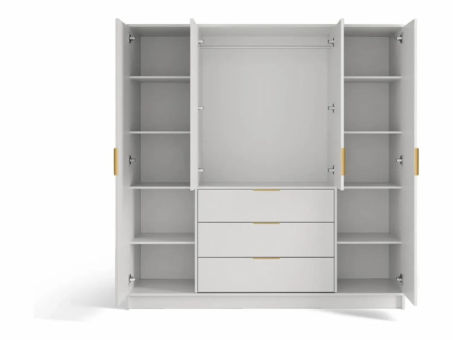 Clearance Vente-unique Armario 4 puertas 3 cajones con espejo An196 cm en color natural y blanco - LIRMADA Color natural claro / Blanco