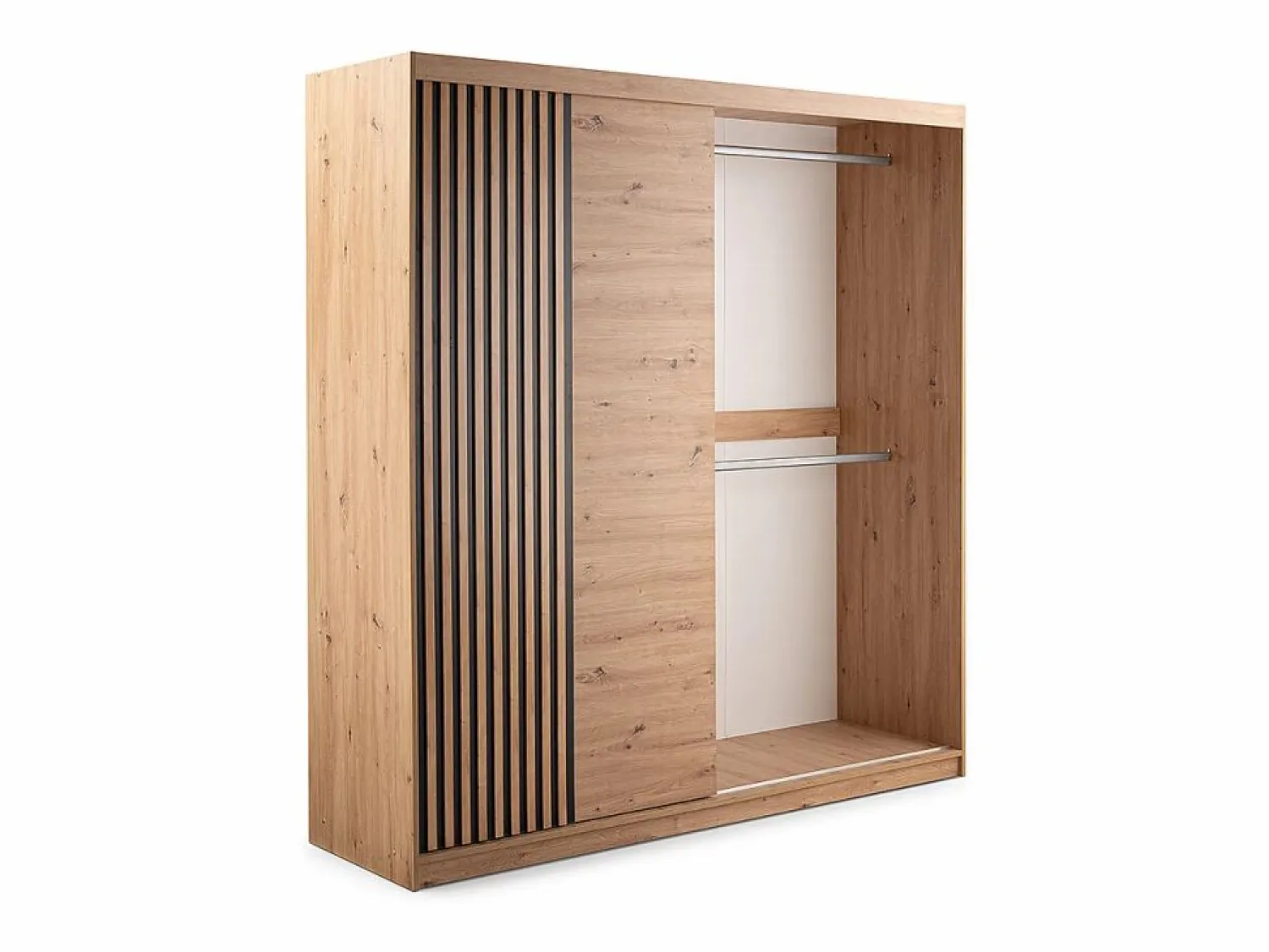 Sale Vente-unique Armario 4 puertas 2 cajones - Con espejo - L203 cm - Color: Natural y negro - SIDOVIA Color natural claro