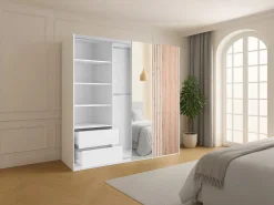 Online Vente-unique armario 2 puertas con espejo L250 cm en blanco y natural claro - ADOSILA Color natural claro / Blanco