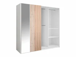 Online Vente-unique armario 2 puertas con espejo L250 cm en blanco y natural claro - ADOSILA Color natural claro / Blanco
