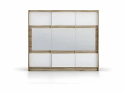 Hot Armario 3 puertas correderas con espejo L250 natural y blanco LEOVIA Armario