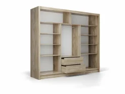 Hot Armario 3 puertas correderas con espejo L250 natural y blanco LEOVIA Armario