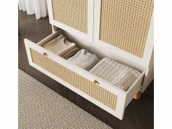 Online DripeX Armario 2 Puertas Rattan y 1 Cajón - con Barra Colgar - Estantes Ajustables - Antivuelco 85.5x52x180.5cm Blanco