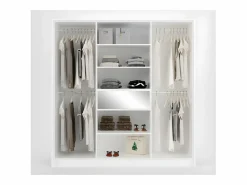 Vente-unique Armario 6 puertas y 1 cajón con espejo 200 cm color ZADIA Blanco
