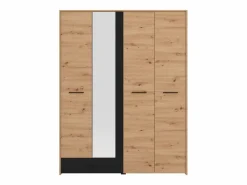 Outlet Vente-unique Armario 4 puertas y 1 cajón con espejo L158 cm color natural y negro - NIPOVA Negro / Color natural claro