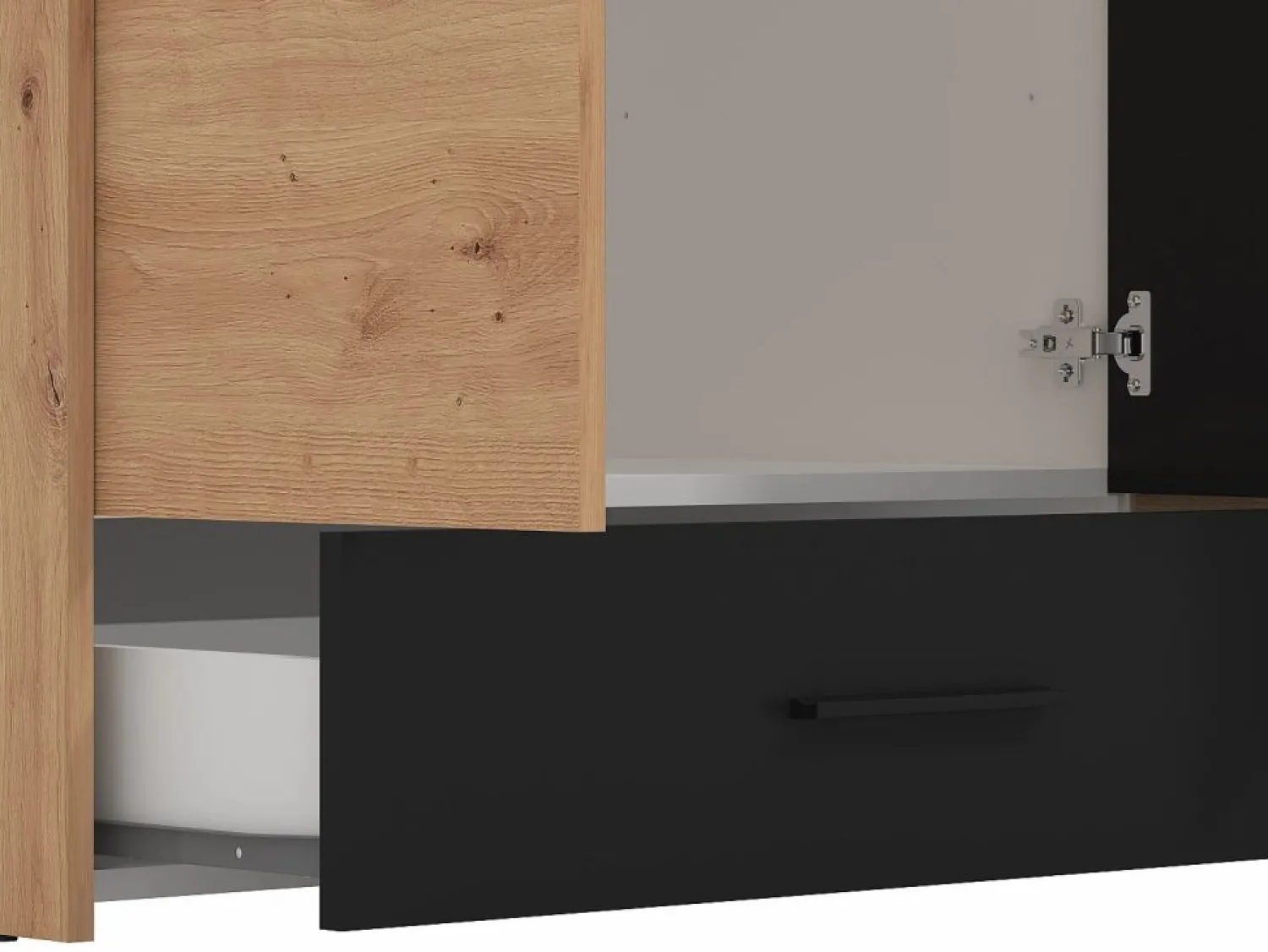 Outlet Vente-unique Armario 4 puertas y 1 cajón con espejo L158 cm color natural y negro - NIPOVA Negro / Color natural claro
