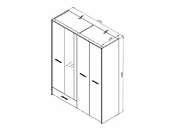 Outlet Vente-unique Armario 4 puertas y 1 cajón con espejo L158 cm color natural y negro - NIPOVA Negro / Color natural claro