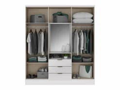Vente-unique Armario 6 puertas y 3 cajones con espejo L180 cm - ELORIO