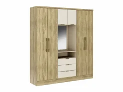 Vente-unique Armario 6 puertas y 3 cajones con espejo L180 cm en natural y beige - ELORIO