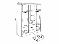 Vente-unique Armario 6 puertas y 3 cajones con espejo L180 cm en natural y beige - ELORIO