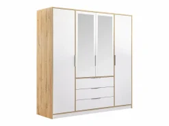 Sale Vente-unique Armario 4 puertas y 3 cajones con espejos L196 cm color natural y blanco - LAMIKI Color natural claro / Blanco