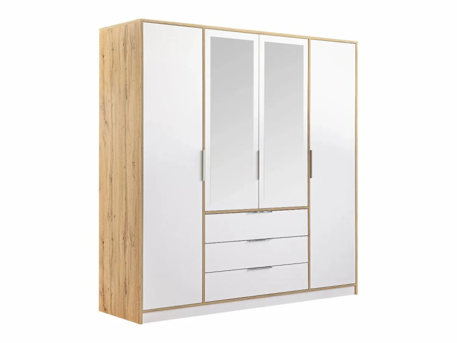 Sale Vente-unique Armario 4 puertas y 3 cajones con espejos L196 cm color natural y blanco - LAMIKI Color natural claro / Blanco