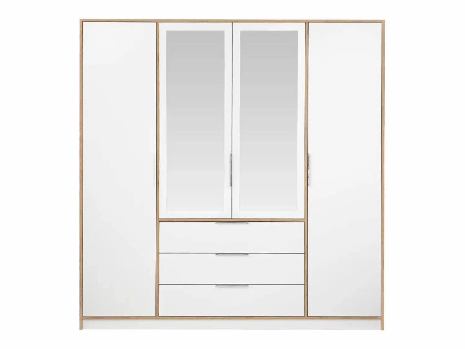 Sale Vente-unique Armario 4 puertas y 3 cajones con espejos L196 cm color natural y blanco - LAMIKI Color natural claro / Blanco