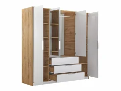 Sale Vente-unique Armario 4 puertas y 3 cajones con espejos L196 cm color natural y blanco - LAMIKI Color natural claro / Blanco