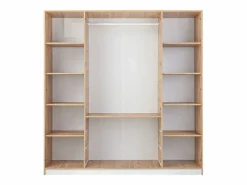 Sale Vente-unique Armario 4 puertas y 3 cajones con espejos L196 cm color natural y blanco - LAMIKI Color natural claro / Blanco