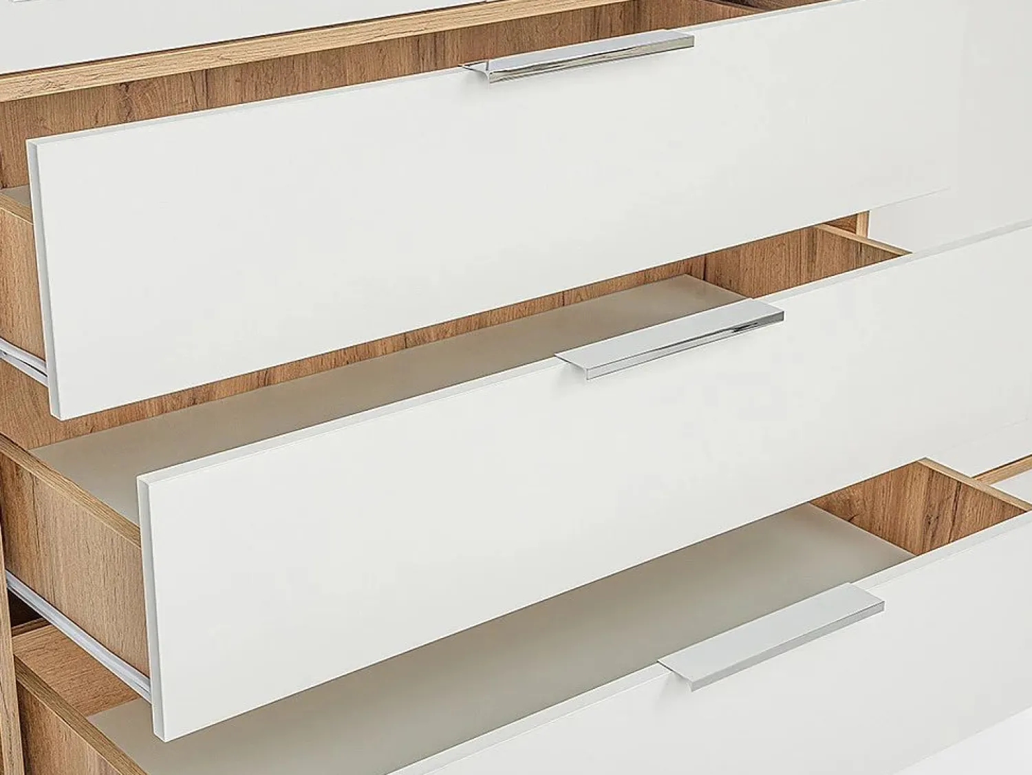 Sale Vente-unique Armario 4 puertas y 3 cajones con espejos L196 cm color natural y blanco - LAMIKI Color natural claro / Blanco